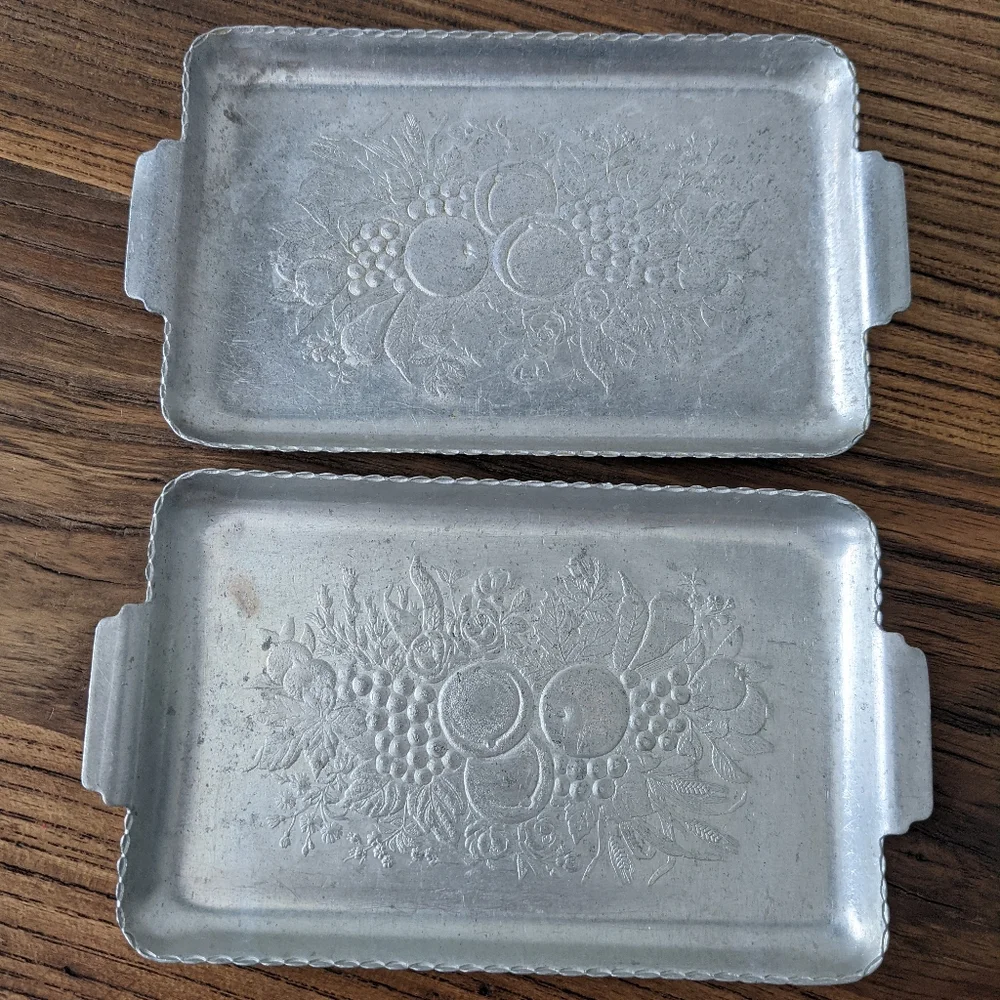 Mid Century Modern Hammered Aluminum Mini Trays Fruit Design